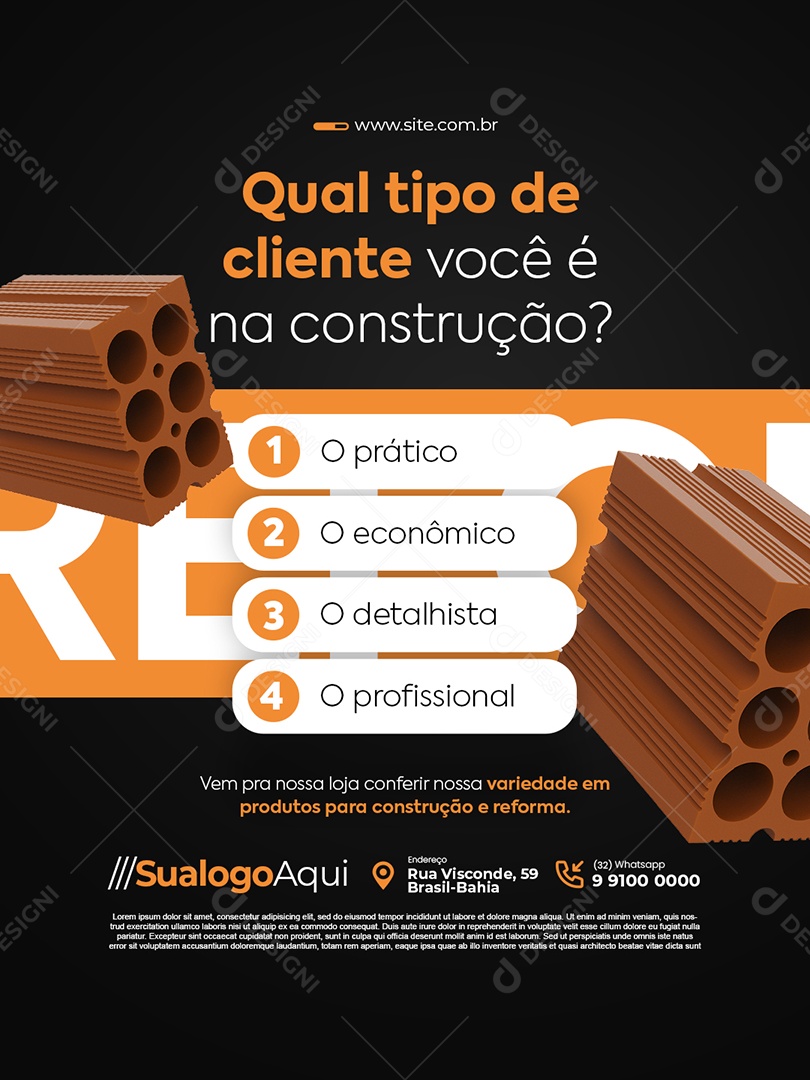 Loja de Construção Qual Tipo de Cliente Você é na Construção Social Media PSD Editável