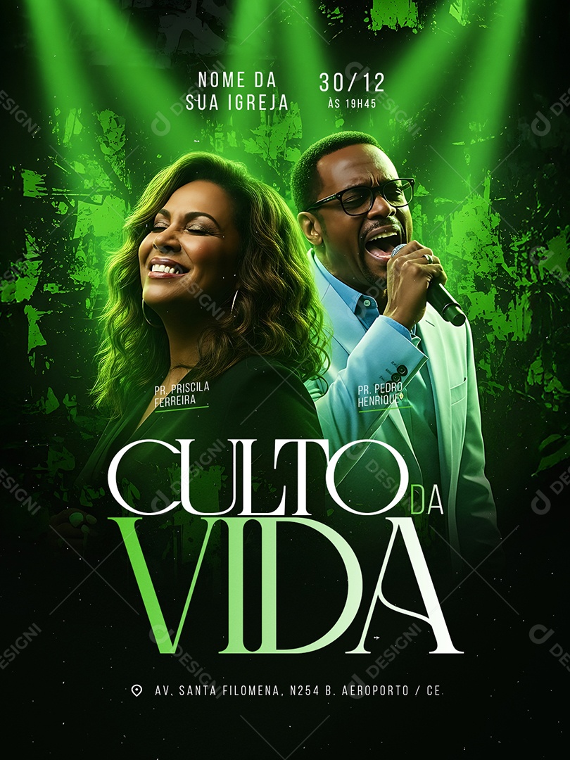 Flyer Gospel Culto Evangélico Culto da Vida Social Media PSD Editável