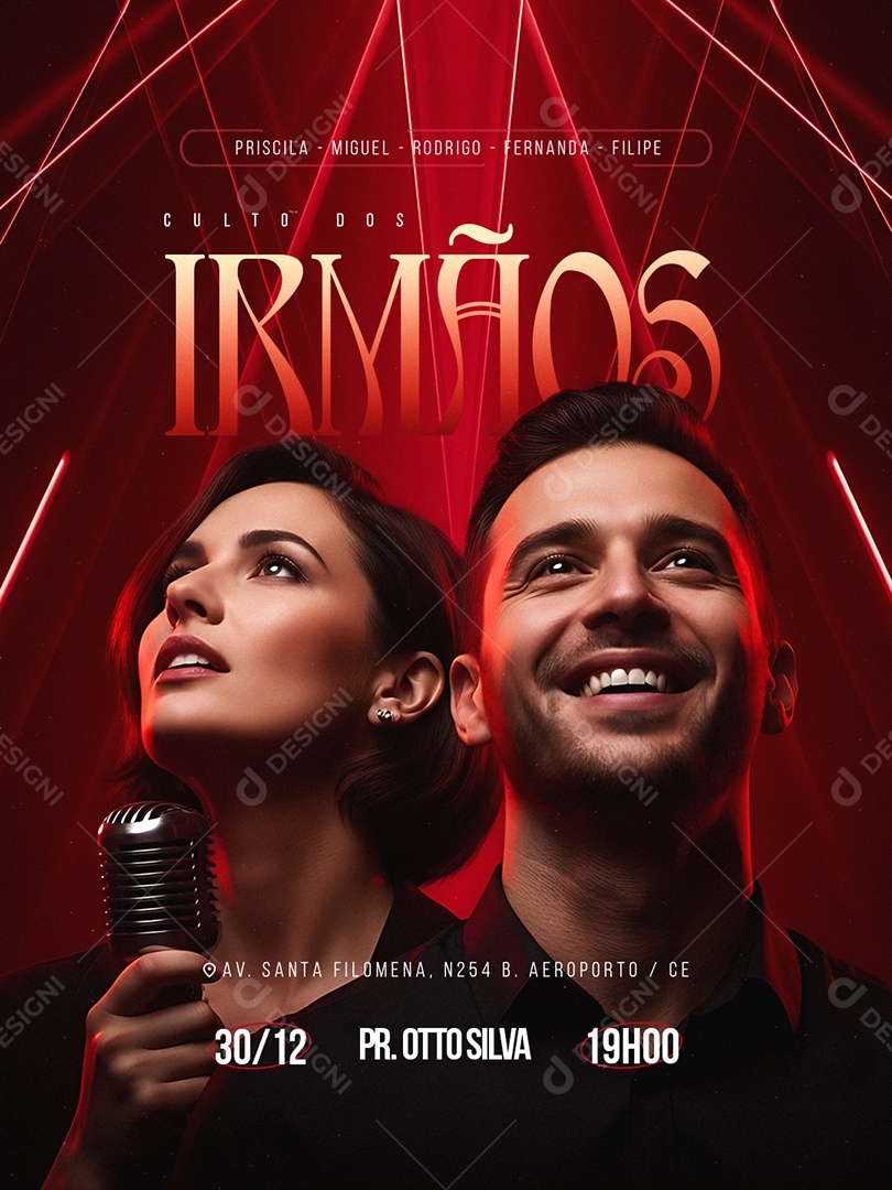 Flyer Gospel Culto Evangélico Culto dos Irmãos Social Media PSD Editável