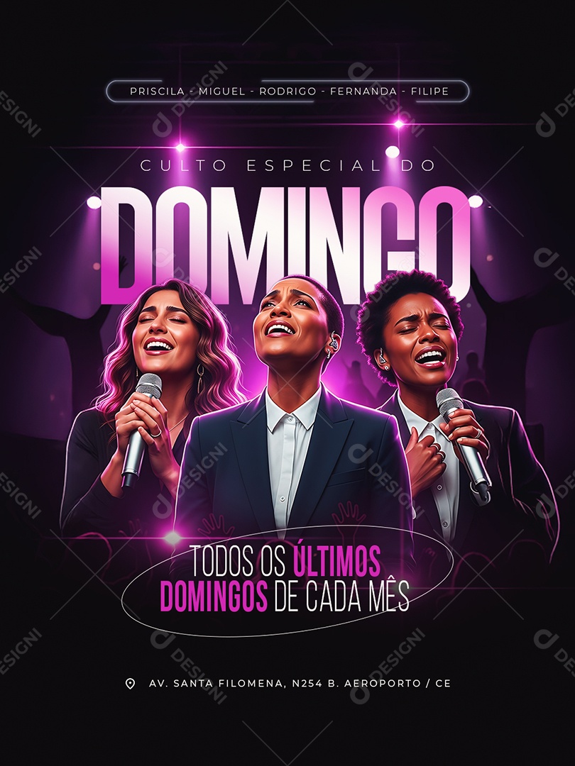 Flyer Gospel Culto Evangélico Culto Especial do Domingo Social Media PSD Editável