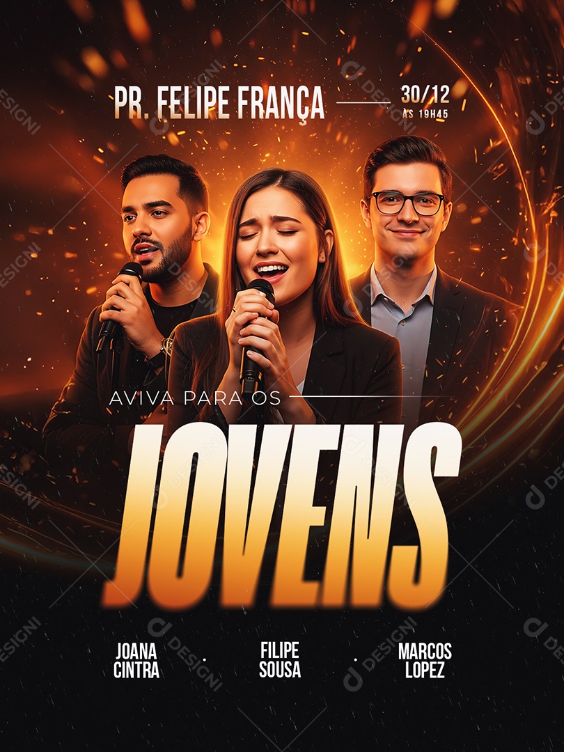 Flyer Gospel Culto Evangélico Aviva para Os Jovens Social Media PSD Editável