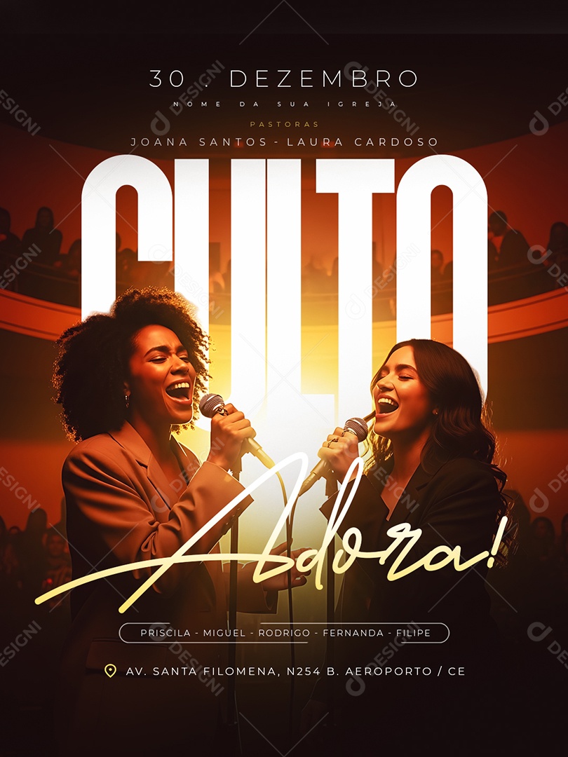 Flyer Gospel Culto Evangélico Culto Adora Social Media PSD Editável