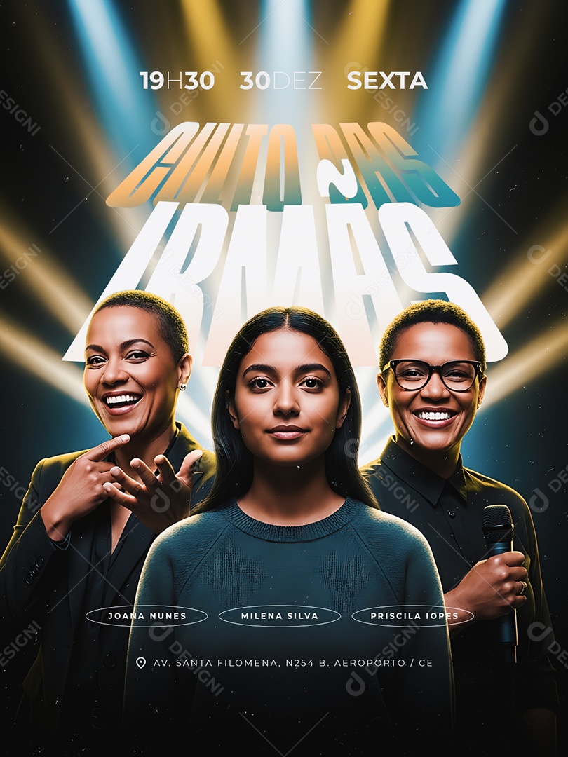 Flyer Gospel Culto Evangélico Culto das Irmãs Social Media PSD Editável