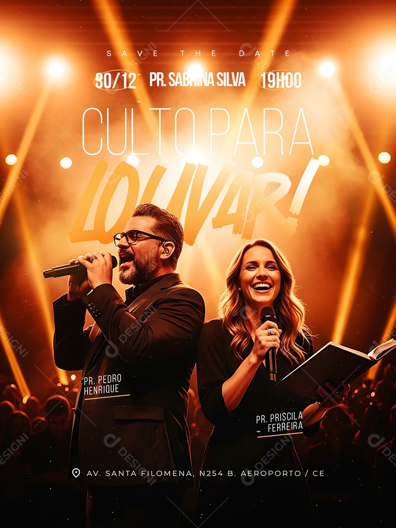 Flyer Gospel Culto Evangélico Culto para Louvar Social Media PSD Editável