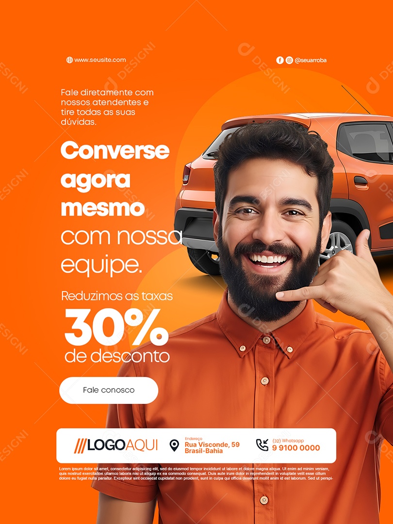 Locação de Carros Converse Agora Mesmo com Nossa Equipe Social Media PSD Editável