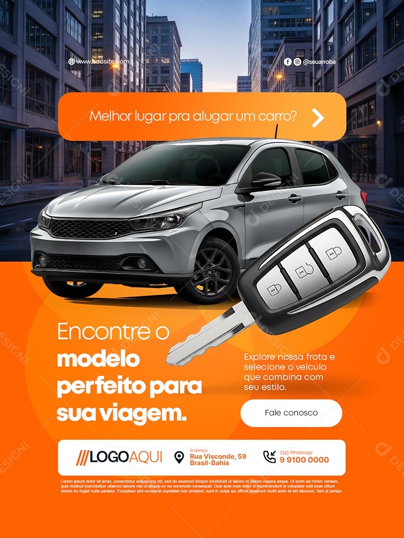 Locação de Carros Encontre o Modelo Perfeito para Sua Viagem Social Media PSD Editável