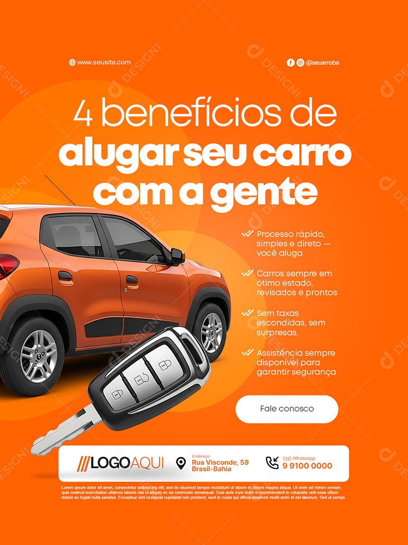 Locação de Carros Quatro Benefícios de Alugar Seu Carro Social Media PSD Editável