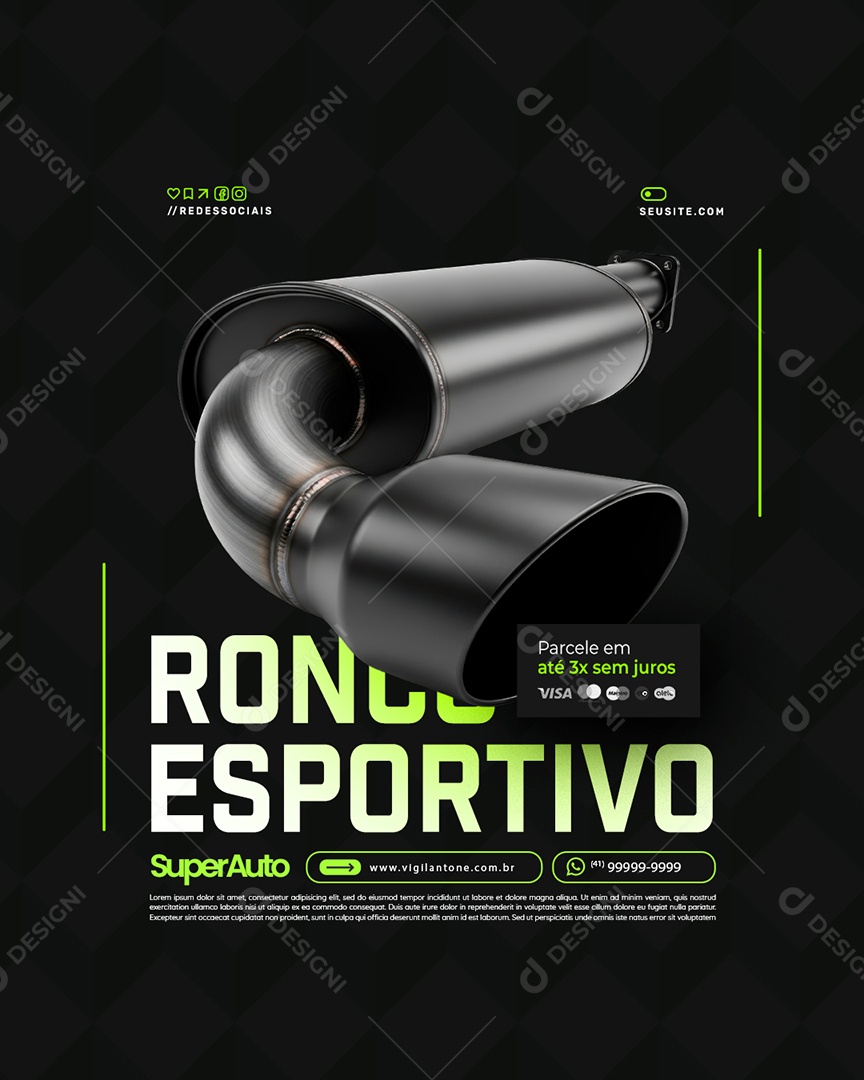 Escapamentos Ronco Esportivo Parcele em Até 3x Sem Juros Social Media PSD Editável
