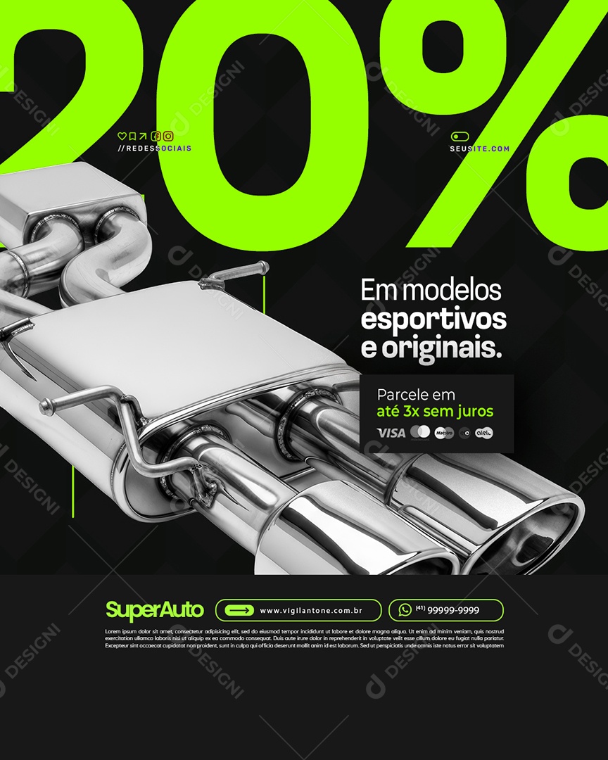 Escapamentos 20% em Modelos Esportivos e Originais Social Media PSD Editável