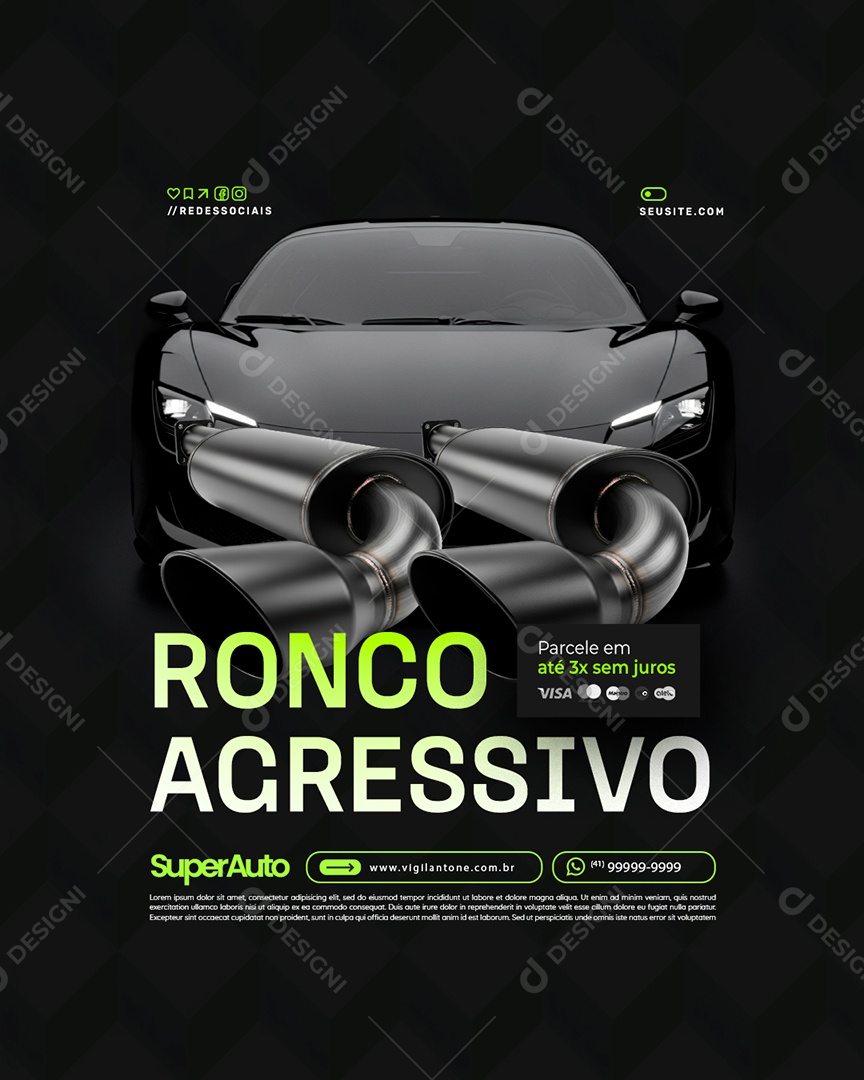 Escapamentos Ronco Agressivo Parcele Social Media PSD Editável