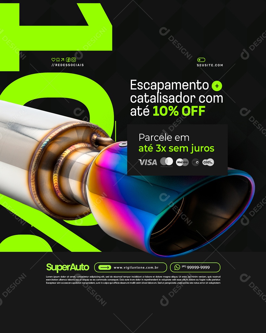 Escapamento Mais Catalisador com Até 10% Off Social Media PSD Editável