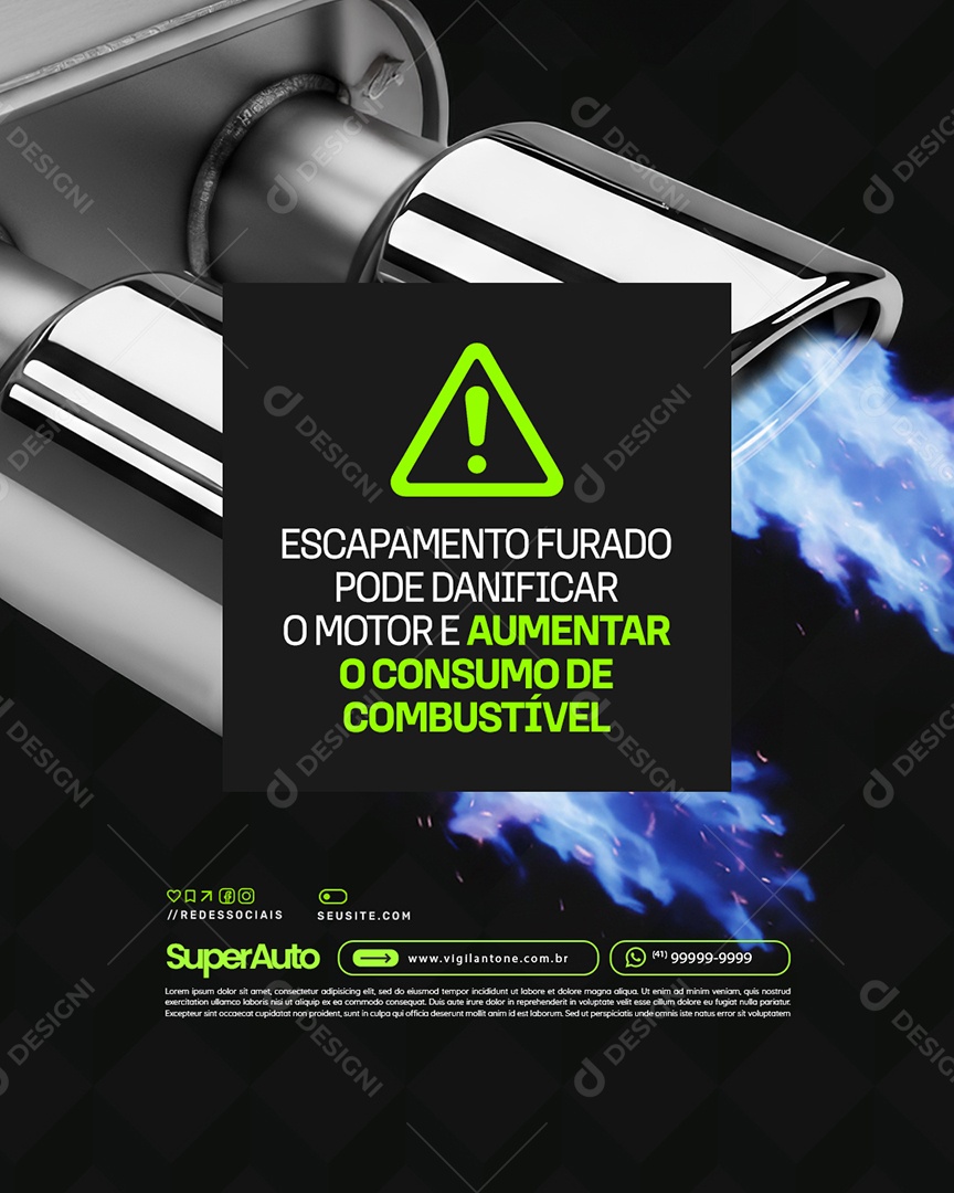 Escapamento Furado Pode Danificar o Motor e Aumentar o Consumo Social Media PSD Editável