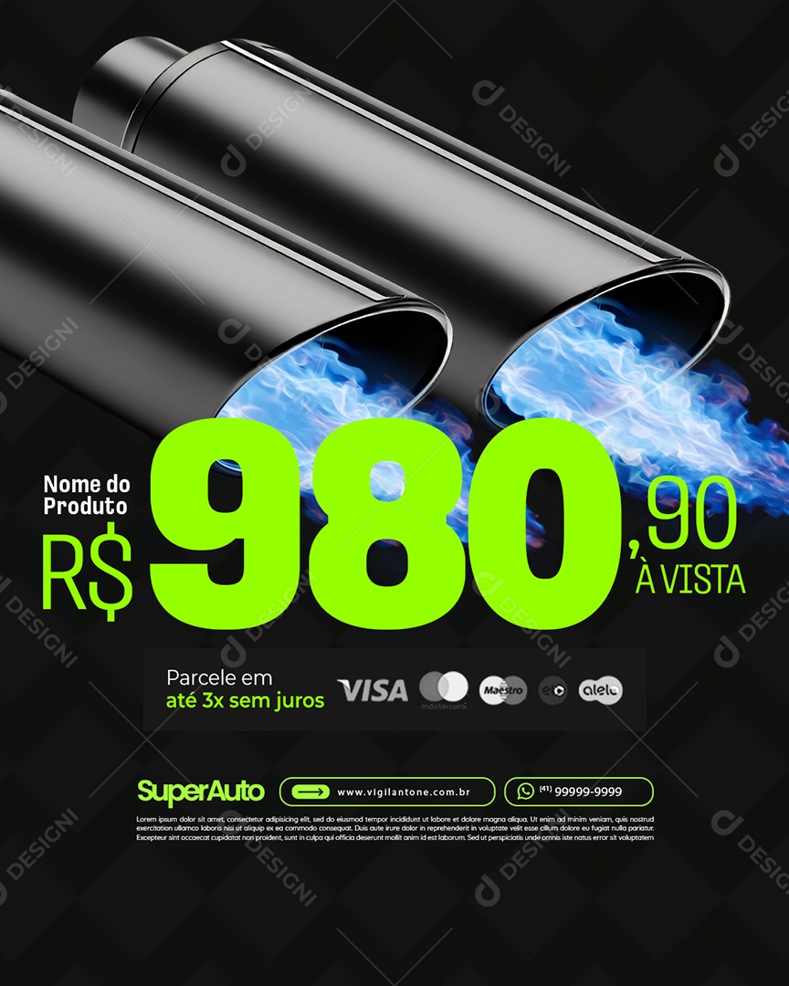 Escapamentos Parcele em Até 3x Sem Juros Social Media PSD Editável