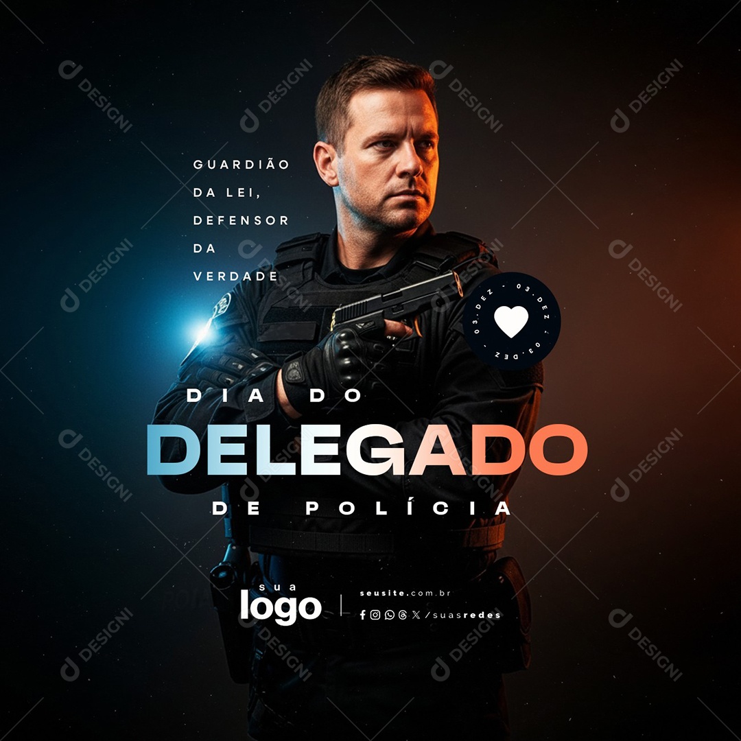 Dia do Delegado de Polícia 03 de Dezembro Social Media PSD Editável