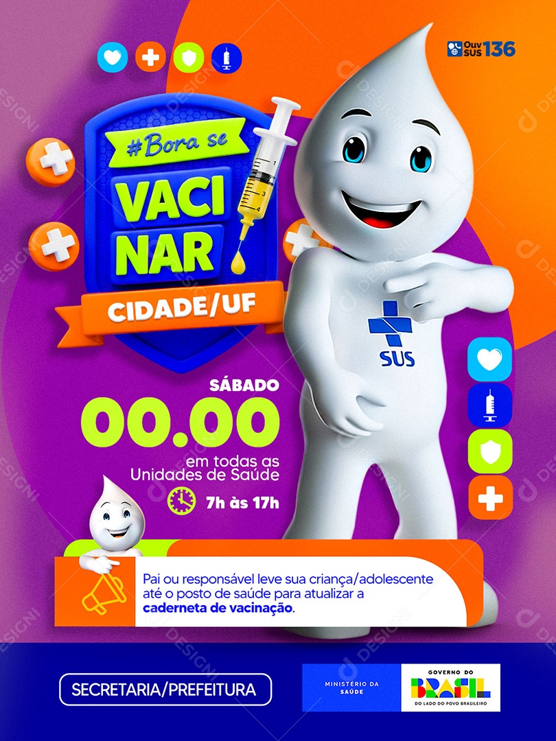 Campanha Vacinação Zé Gotinha Bora Se Vacinar Saúde Prefeitura Social Media PSD Editável