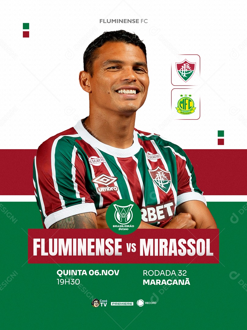 Fluminense Vs Mirassol Futebol Thiago Silva Brasileirão Social Media PSD Editável