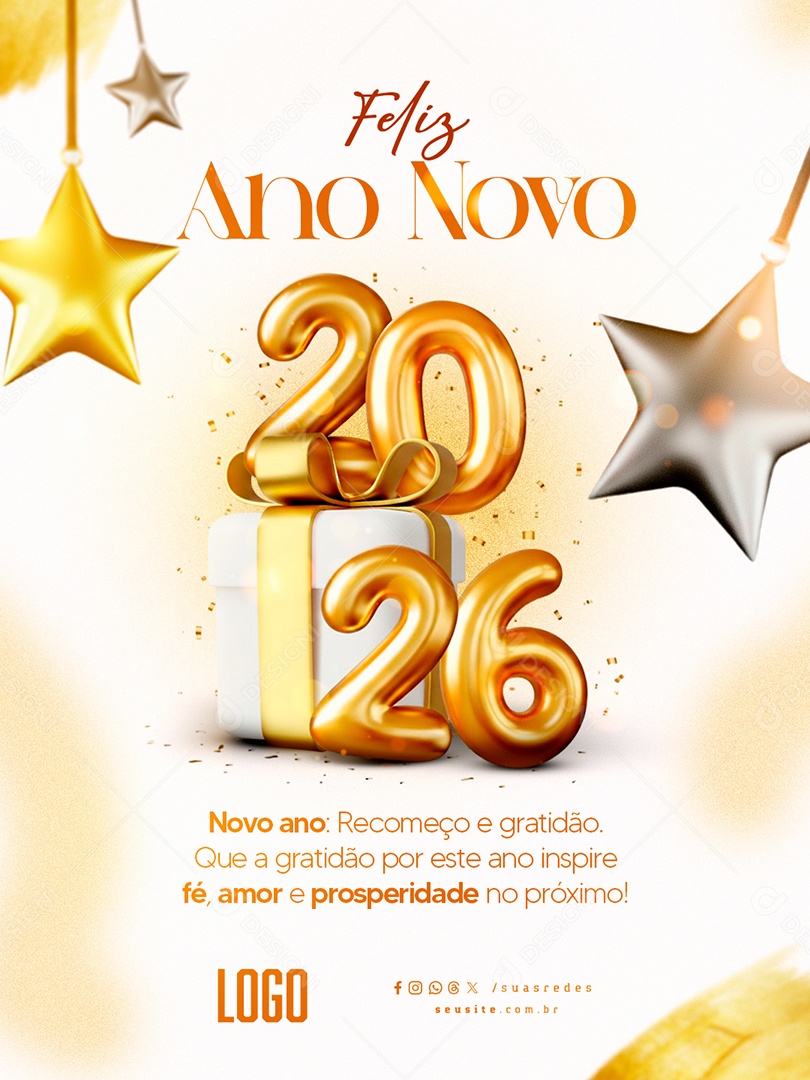Feliz Ano Novo 2026 Social Media PSD Editável