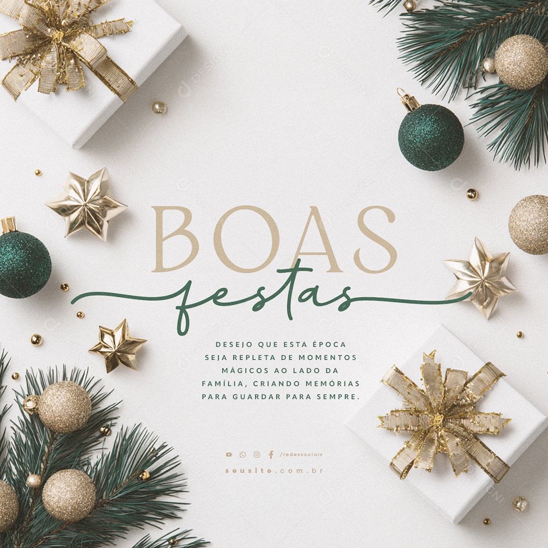 Boas Festas Desejo Que Esta Época Seja Repleta de Momentos Social Media PSD Editável