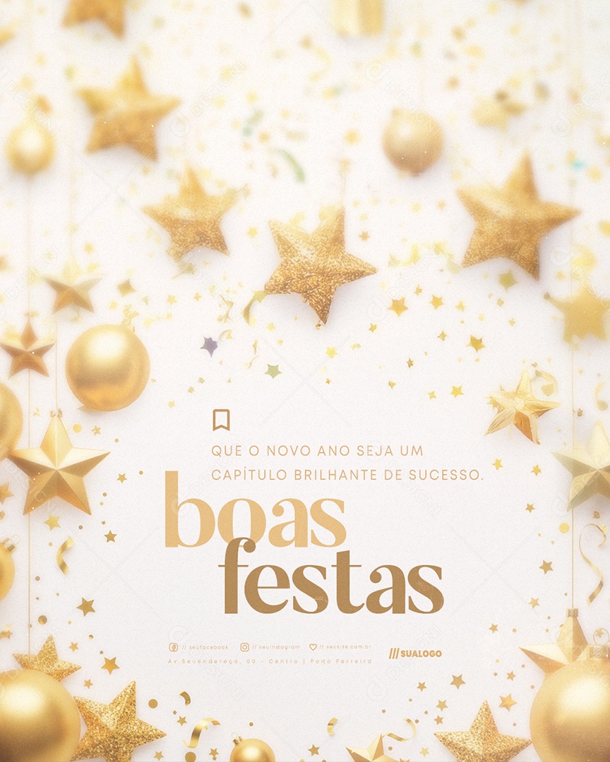 Boas Festas Que o Novo Ano Seja Um Capitulo Brilhante de Sucesso Social Media PSD Editável