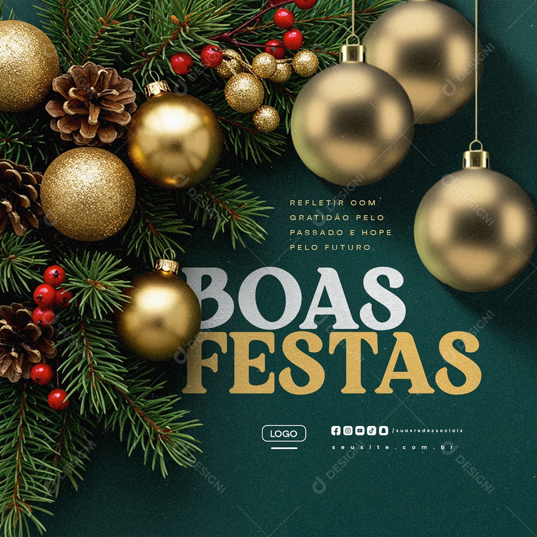 Boas Festas Refletir com Gratidão Pelo Passado Social Media PSD Editável
