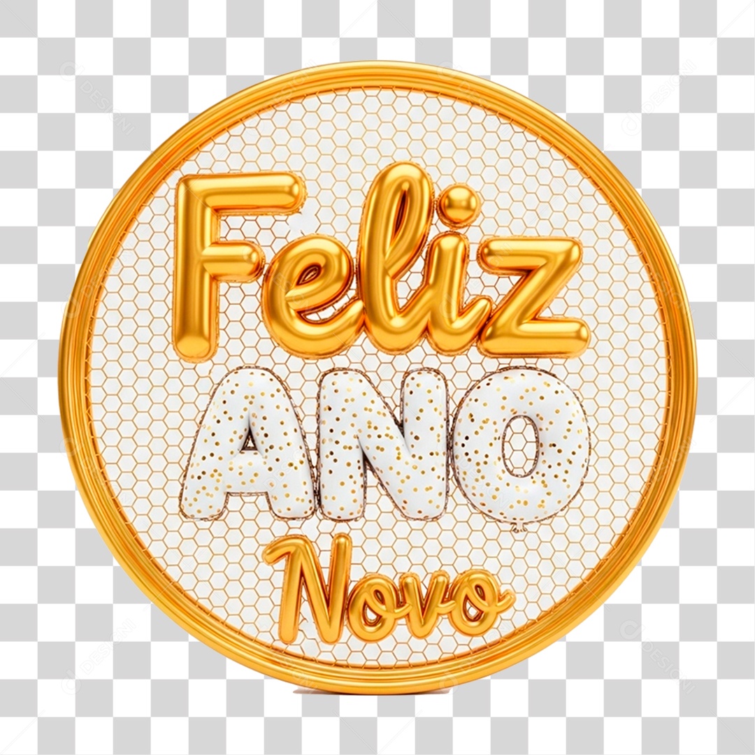 Selo 3D Feliz Ano Novo PNG Transparente