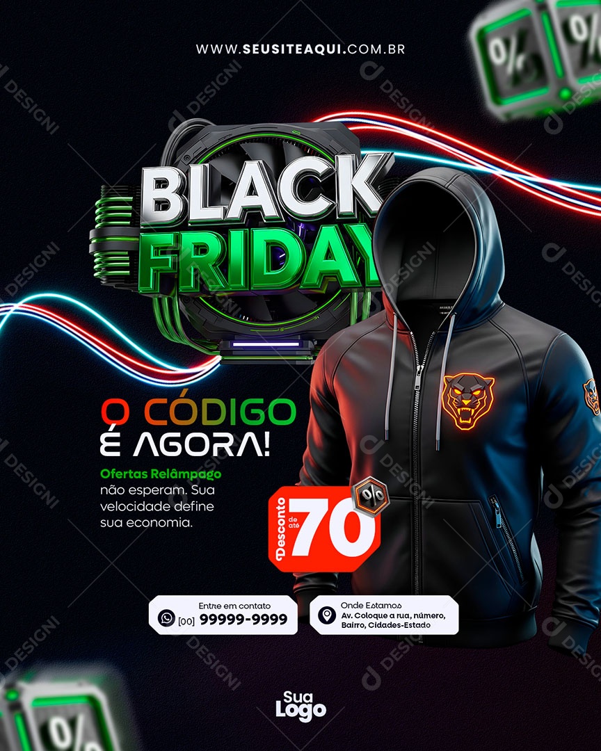Feed Black Friday o Código é Agora Social Media PSD Editável