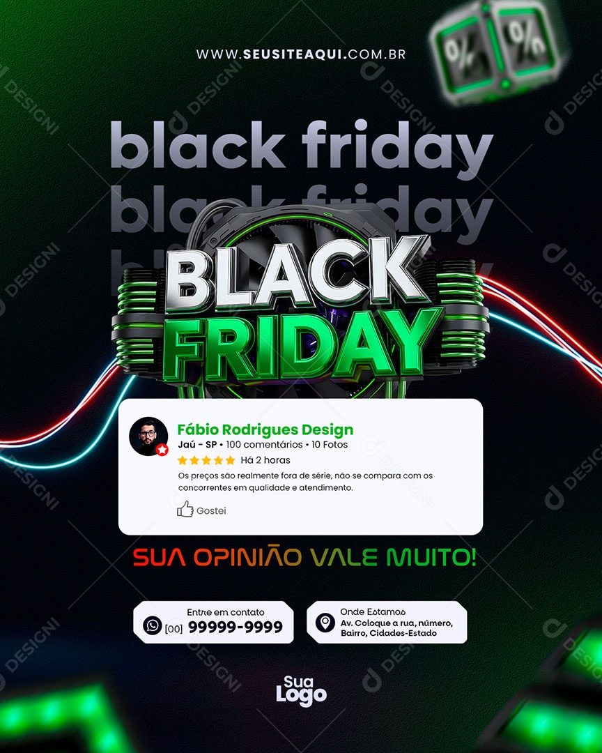 Feed Black Friday Sua Opinião Vale Muito Social Media PSD Editável