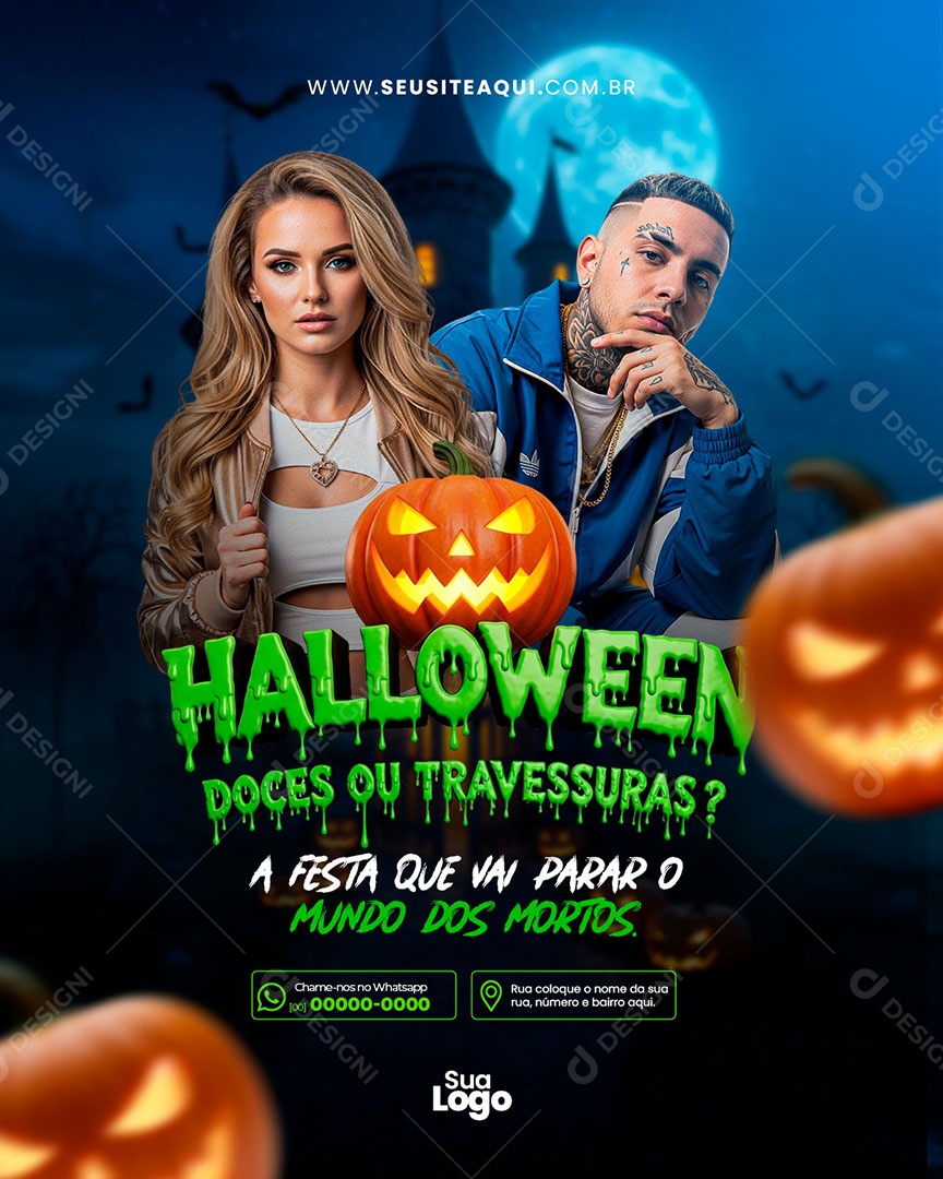 Feed Halloween Dia das Bruxas Doces ou Travessuras Social Media PSD Editável