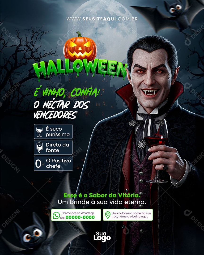 Feed Halloween Dia das Bruxas é Vinho Confia Social Media PSD Editável