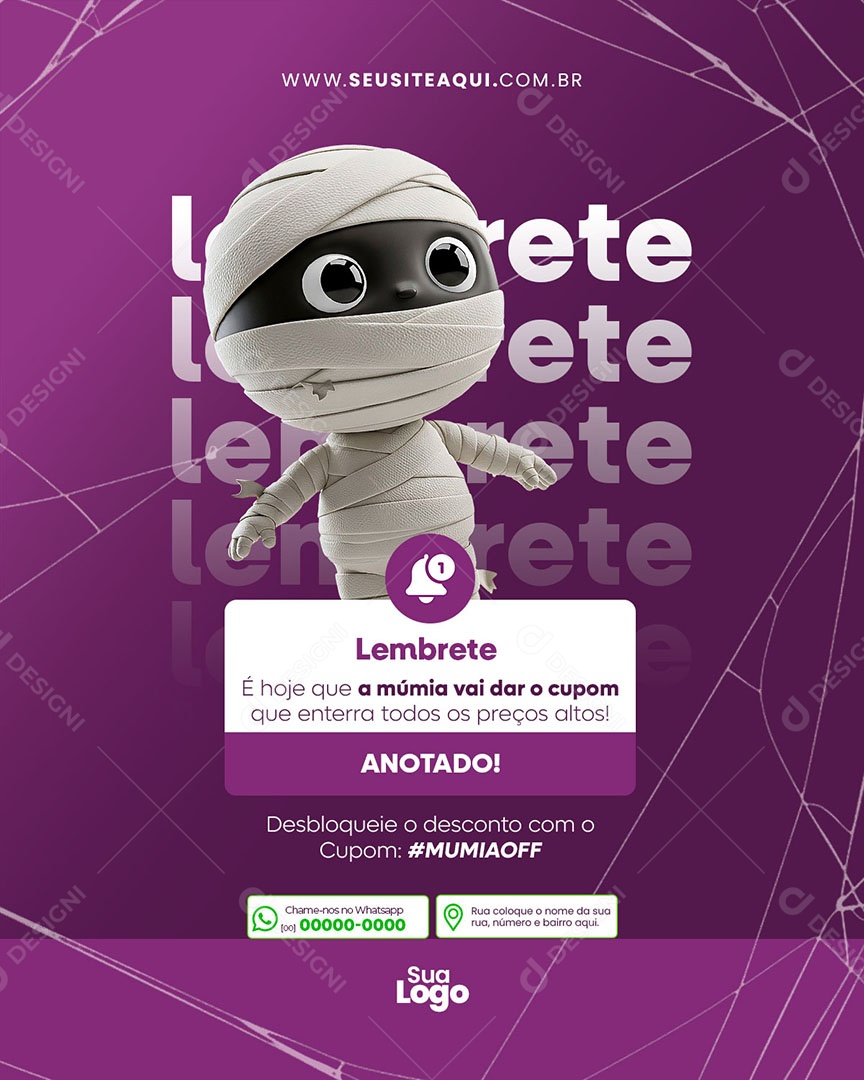 Feed Halloween Dia das Bruxas Lembrete Social Media PSD Editável