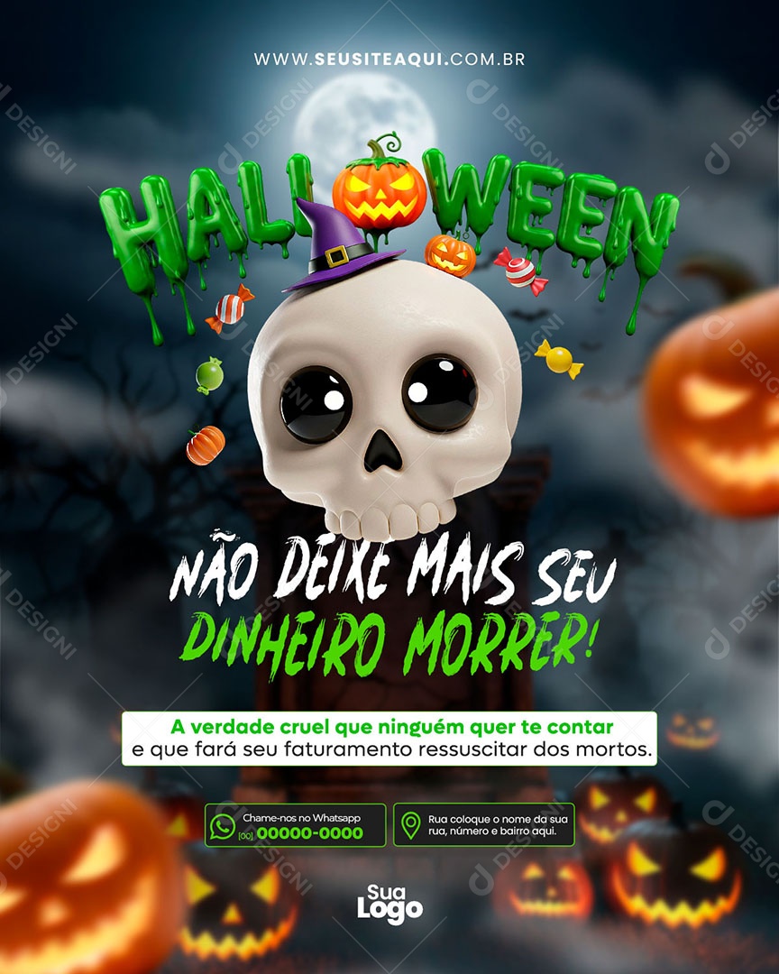 Feed Halloween Dia das Bruxas Não Deixe mais Seu Dinheiro Morrer Social Media PSD Editável
