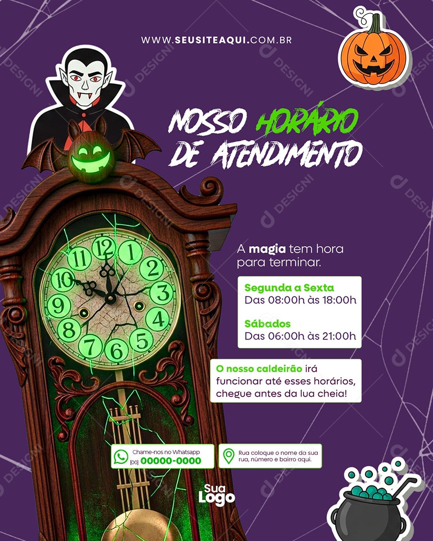 Feed Halloween Dia das Bruxas Nosso horário de Atendimento Social Media PSD Editável