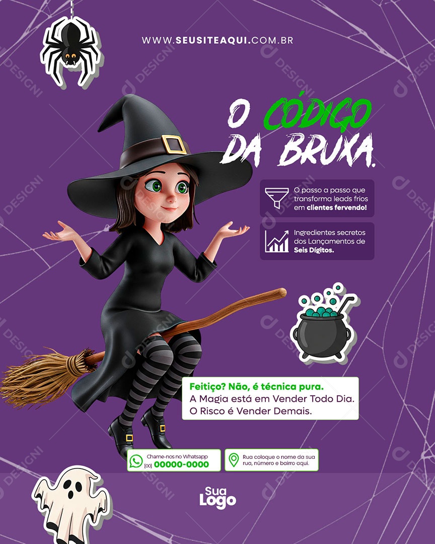 Feed Halloween Dia das Bruxas o Código da Bruxa Social Media PSD Editável
