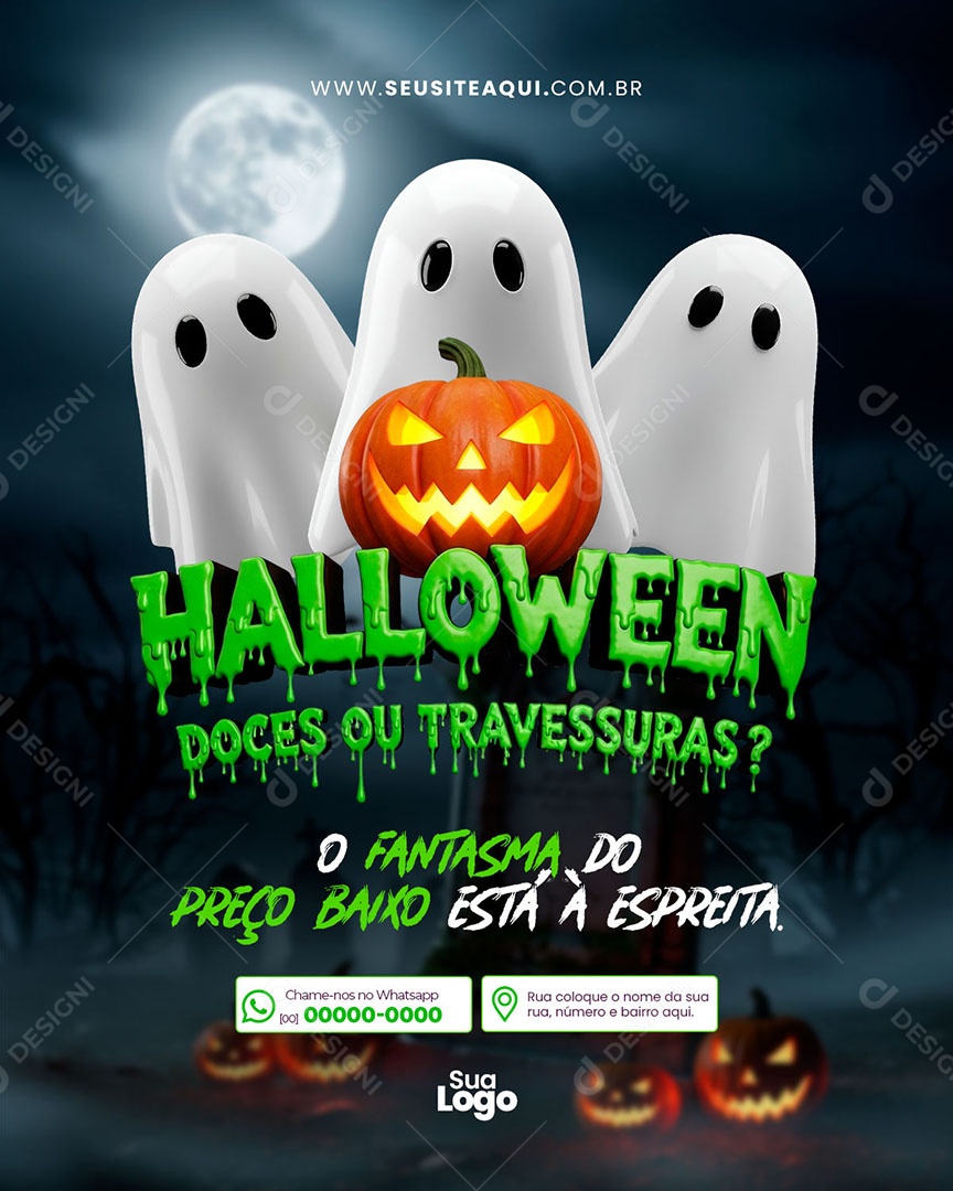 Feed Halloween Dia das Bruxas O Fantasma do Preço Social Media PSD Editável