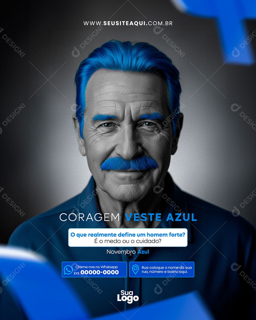 Feed Novembro Azul Coragem Veste Azul Social Media PSD Editável
