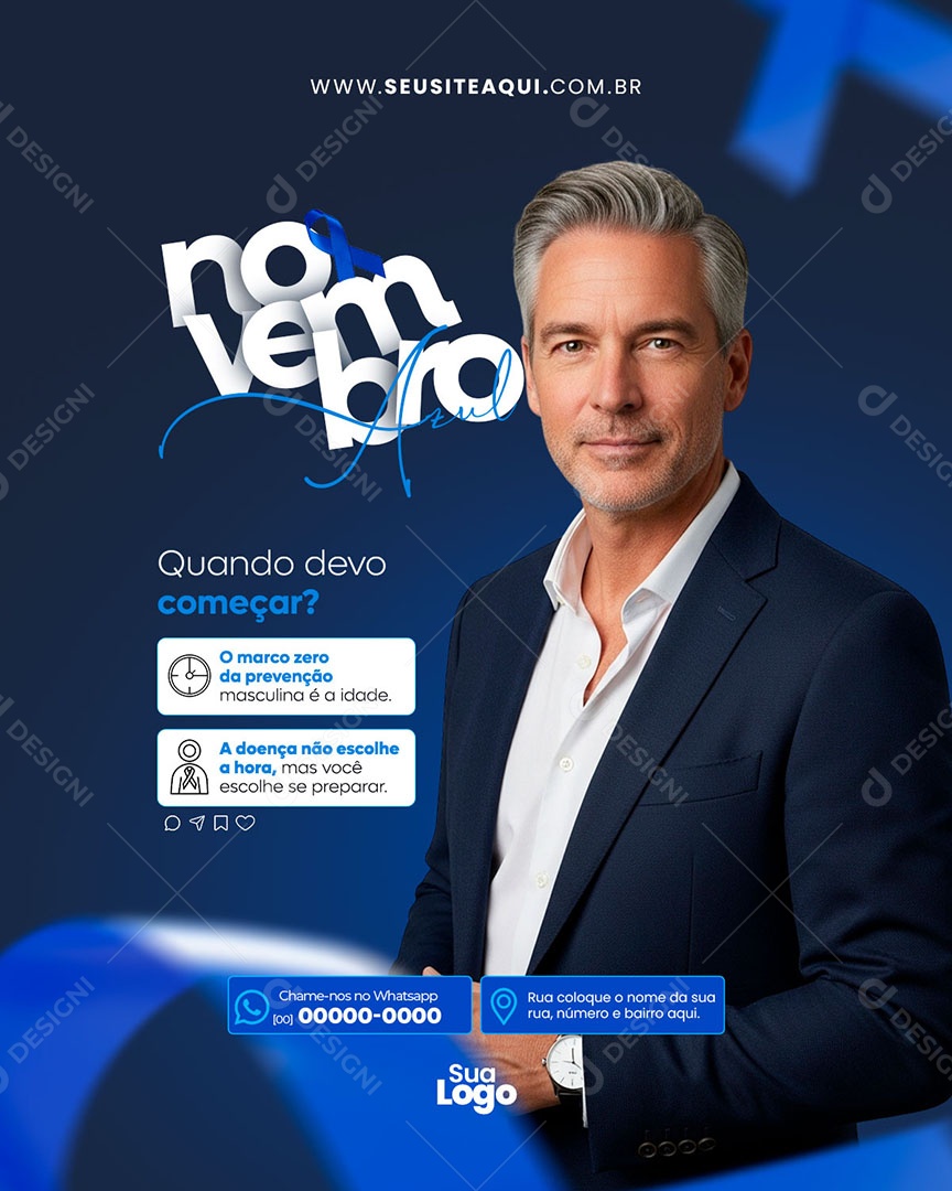 Feed Novembro Azul Quando Devo Começar Social Media PSD Editável