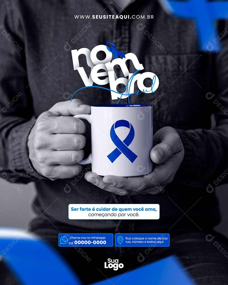 Feed Novembro Azul Ser Forte Social Media PSD Editável