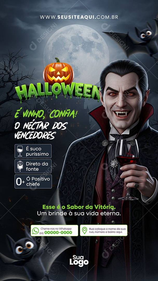 Story Halloween Dia das Bruxas é Vinho Confia Social Media PSD Editável