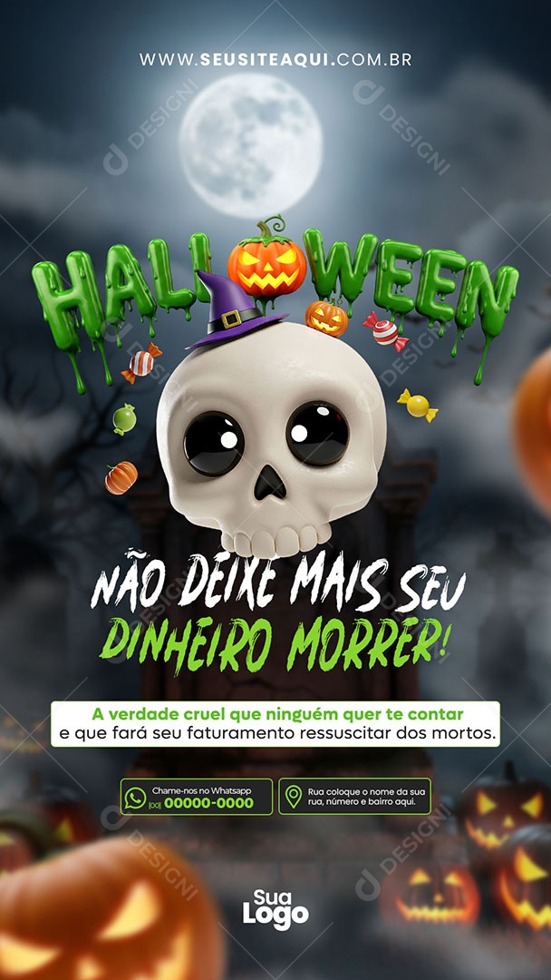 Story Halloween Dia das Bruxas Não Deixe mais Seu Dinheiro Morrer Social Media PSD Editável