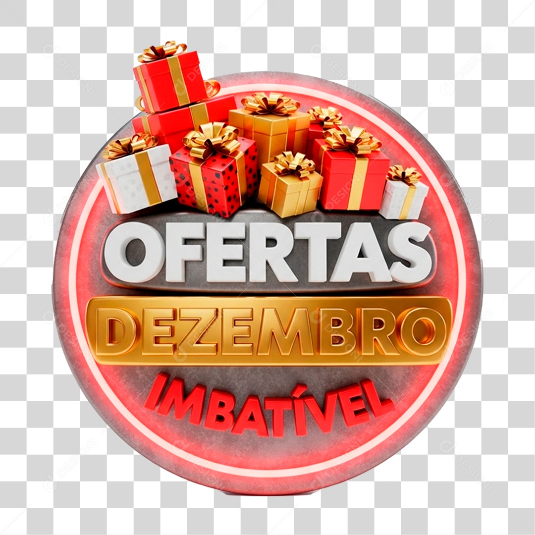Selo 3D Dezembro Ofertas Imbatível PNG Transparente