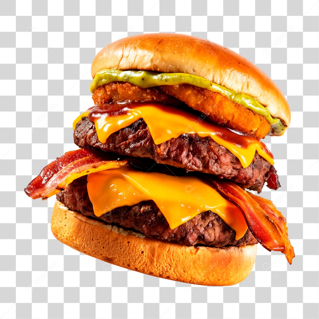 Hambúrguer Duplo com Bacon PNG Transparente
