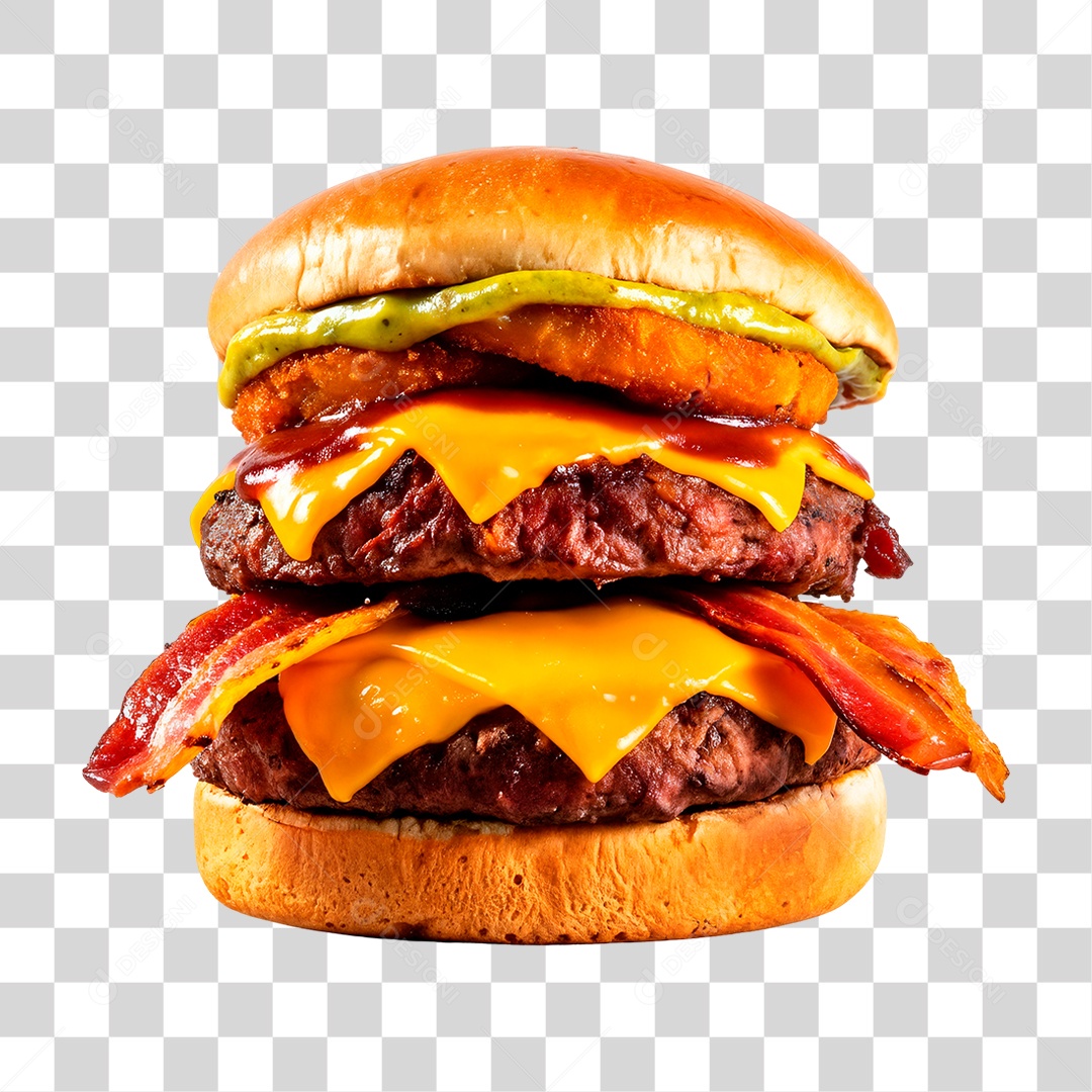 Hambúrguer Duplo com Bacon PNG Transparente