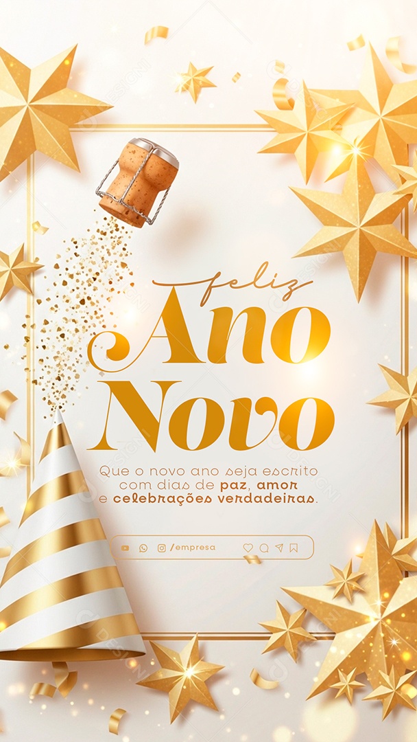 Story Feliz Ano Novo 2026 01 de Janeiro Social Media PSD Editável
