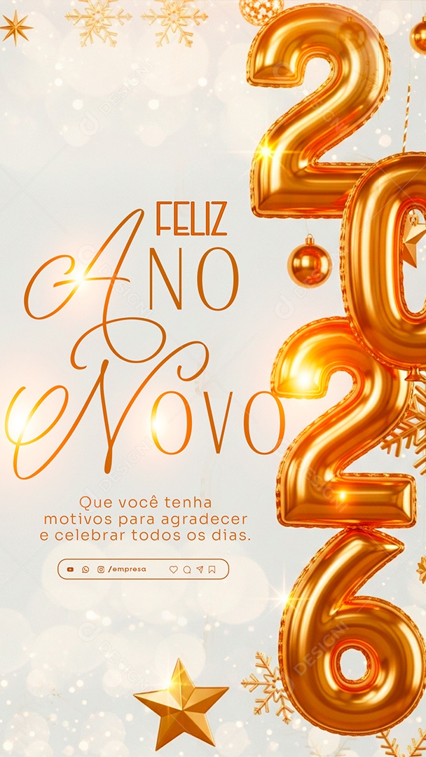 Story Feliz Ano Novo 2026 01 de Janeiro Social Media PSD Editável