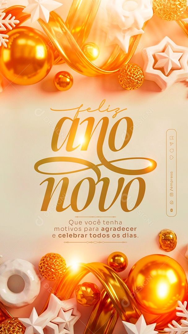 Story Feliz Ano Novo 2026 01 de Janeiro Social Media PSD Editável