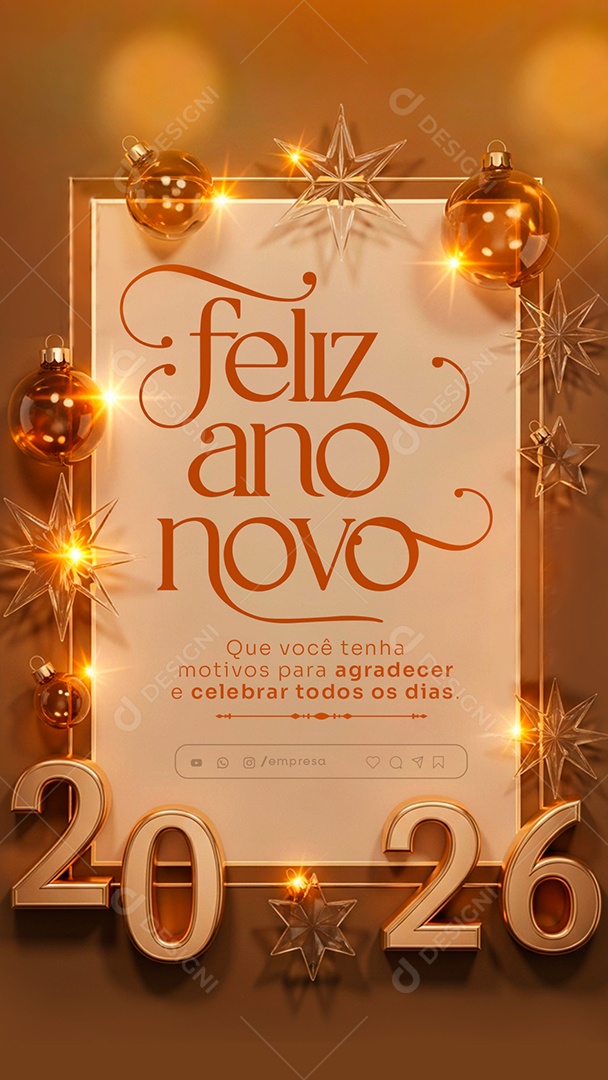 Story Feliz Ano Novo 2026 01 de Janeiro Social Media PSD Editável