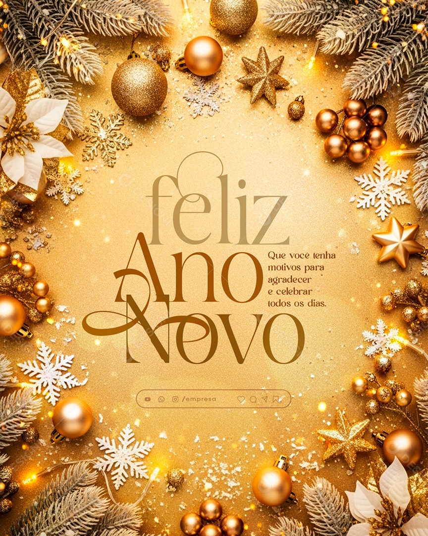 Feliz Ano Novo 2026 01 de Janeiro Social Media PSD Editável