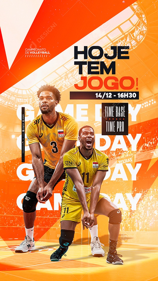Story Campeonato de Vôlei Masculino Hoje Tem Jogo Game Day Social Media PSD Editável