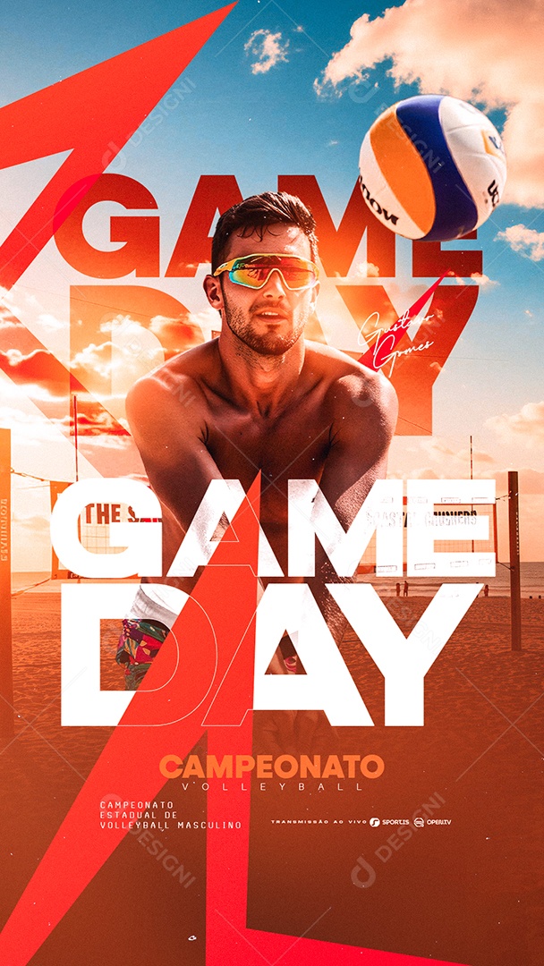 Story Campeonato de Vôlei Masculino Game Day Social Media PSD Editável