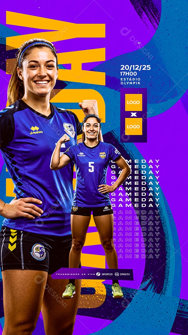 Story Campeonato de Vôlei Feminino Game Day Social Media PSD Editável